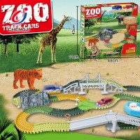 Educational animal plastic blocks slot zoo assemble diy race car track toys