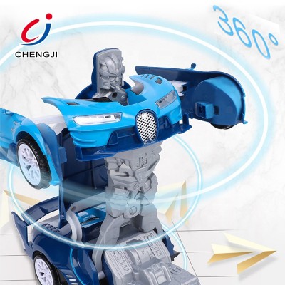 Electric plastic educational induction car change robot car toy