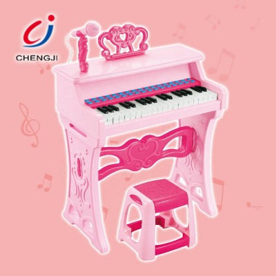 High quality plastic electric keyboard 37 key pink piano with microphone stool